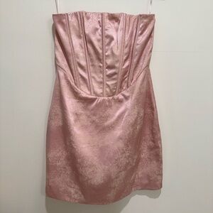 Meshki Strapless silk lace corset boned Pink pattern Mini Dress M